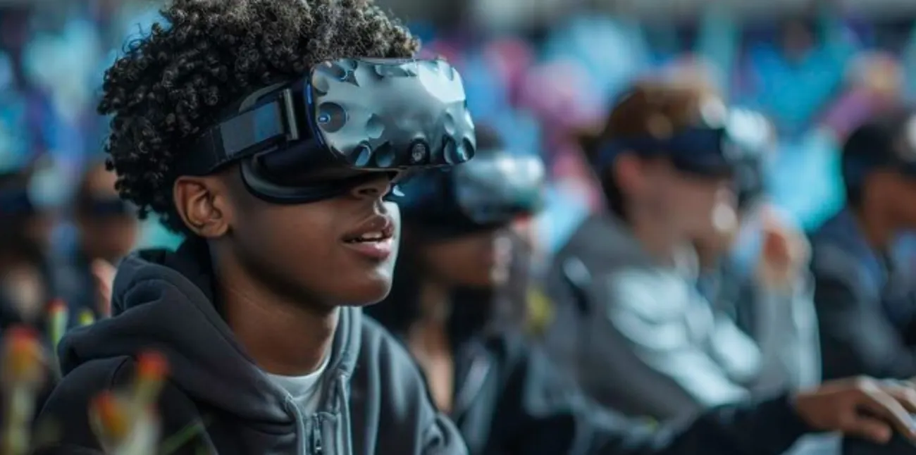 Students exploring a virtual reality learning experience